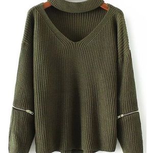 Olive Zip Knit Sweater